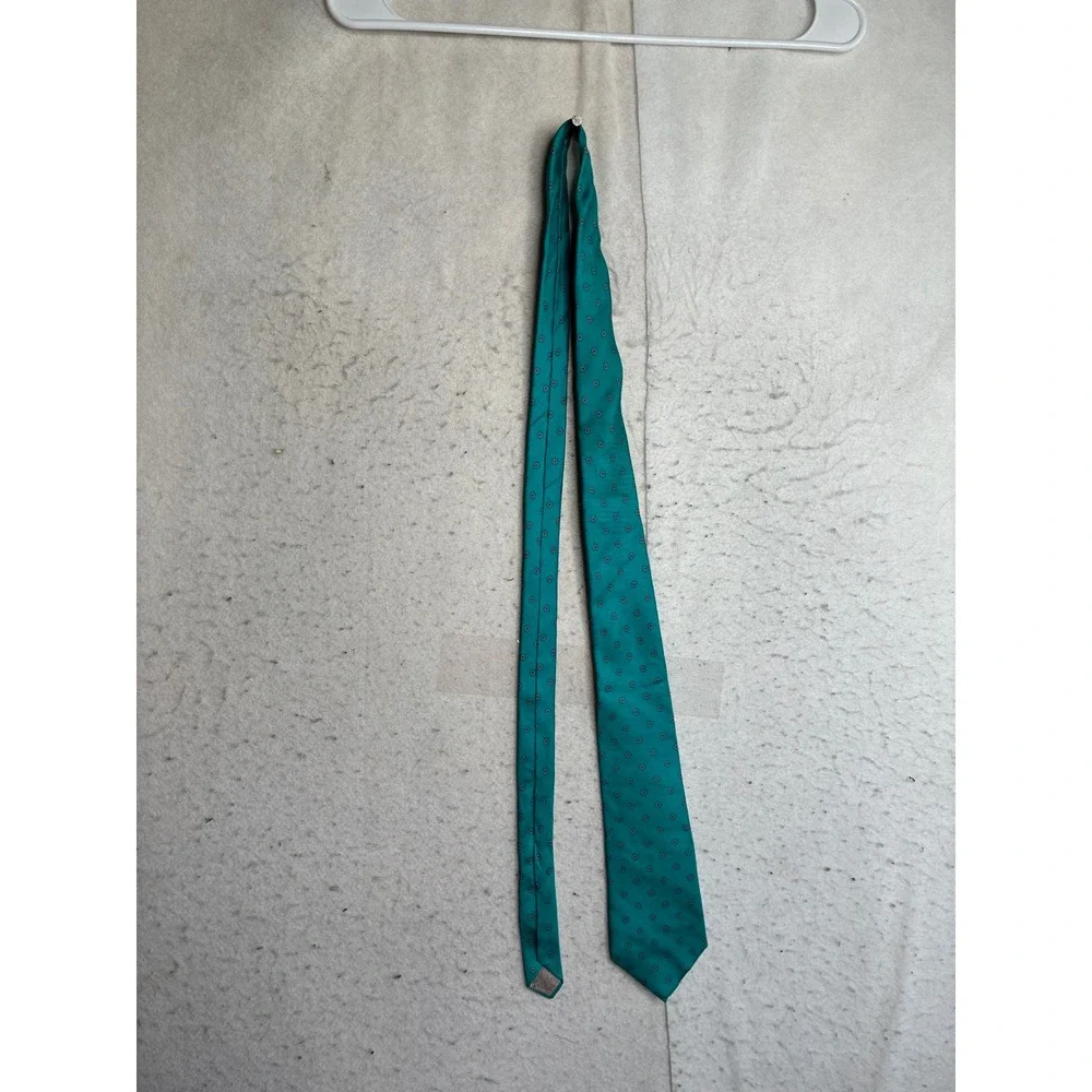 Christian Dior Silk Tie Teal Green Geometric Medallion Made in USA Italy Fabric